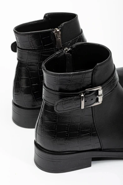 165-204/1 Siyaha Kroko Toka Aksesuarlı Fermuarlı Günlük Kadın Bot - Resim 5