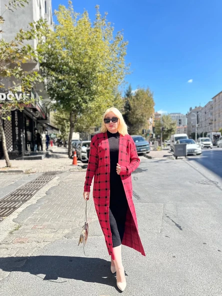 Triko Hırka elbise ikili takım kırmızıSiyah