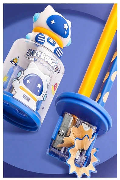 Uzay Astronot ve Uzay Mekiği Roket 2 li Kalem Traş 2 Adet Hazneli Kalemtraş Kalem Açaçağı Fiğürlü Jumbo ve Standart Uç - 4
