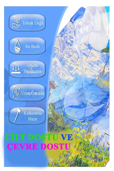 Puzzle Yapıştırıcı 500 ml 1 Adet ve Yassı Patpat Sünger Fırça Seti 3 lü Monalisa Yapboz Pazıl Yapıştırıcısı Şeffaf - 5