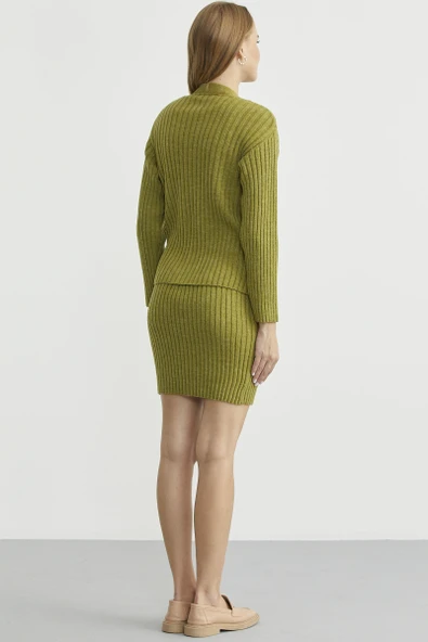 İkili Elbise Hırka Triko Takım - Yeşil - 6