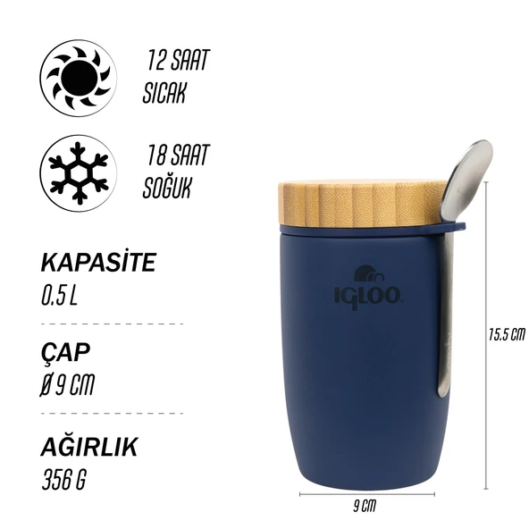 Igloo Bamboo Yemek Termosu 500ml-LACİVERT - Resim 10