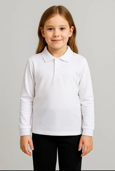 GALA yakalı düz uzunkol unisex tişört - Resim 2