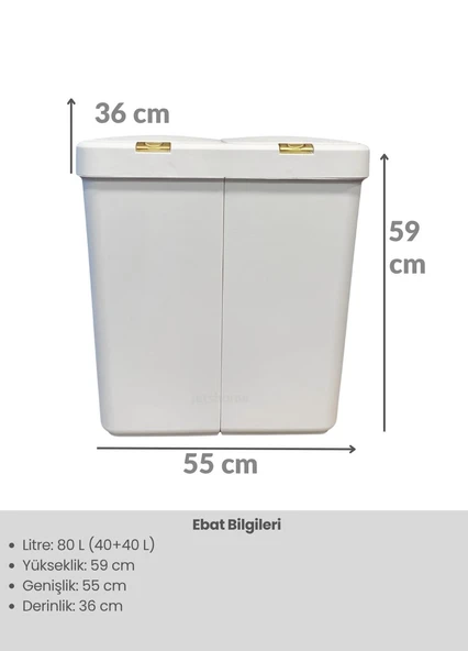 4’lü Katlanabilir Çamaşır Sepeti Seti – 80 Litre Gold/Beyaz Kirli Sepeti, Sele, Su Kovası ve Maşrapa - 4