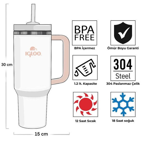 Igloo Stadler Thermo-Mug 1.2 Litre-BEYAZ - Resim 4