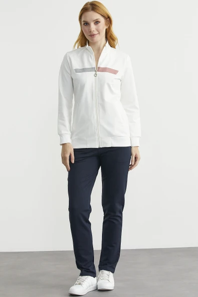 Dik Yaka Fermuarlı Eşofman Takım - Ekru ürün görseli