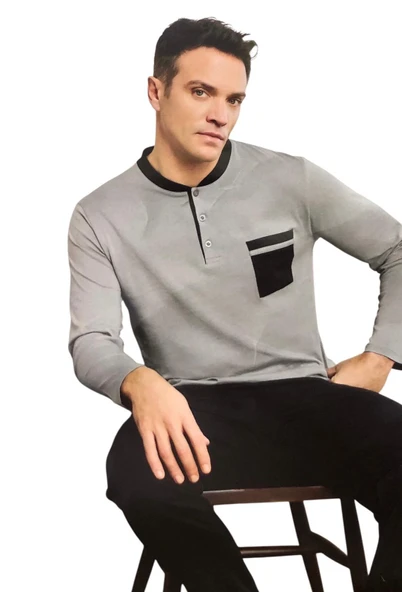 Pijamoni Erkek %100 Pamuk Penye Mevsimlik Uzun Kollu Pijama Takımı 6840 - 5