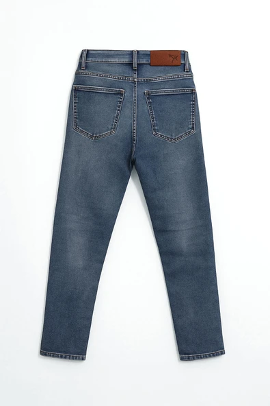 Kadın Yüksek Bel Slim Fit Likralı Mavi Jean Pantolon - Resim 3