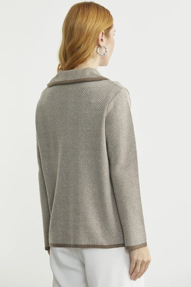 Kazayağı Şal Yaka Yünlü Triko Ceket - Sütlü Kahve - Resim 6