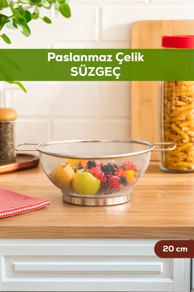 Porsima İvory Kulplu Paslanmaz Çelik Süzgeç Mutfak Eleği Meyve ve Sebze Yıkama Aparatı Kevgir 20cm ürün görseli 1