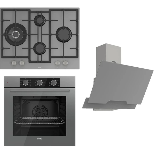Ferre Flowart Basic Serisi Gri Ankastre Set (ED078+ XE62CPR + D065 ) ürün görseli 1