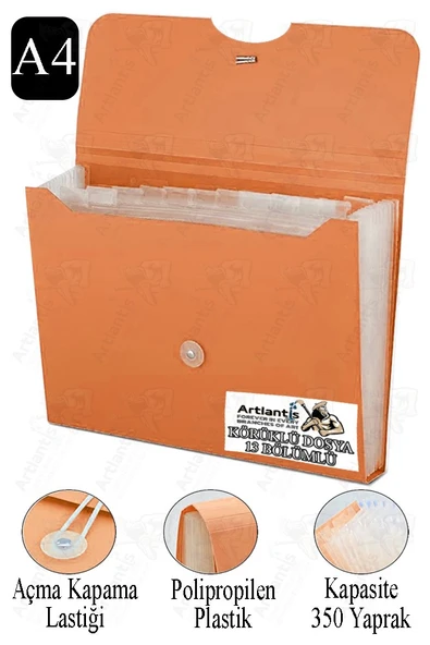 Körüklü Dosya 13 Bölmeli 1 Adet A4 Akardiyon Dosya Düzenleyici 13 Cepli Lastikli Dosya Belge Düzenleyici Klasör - 4