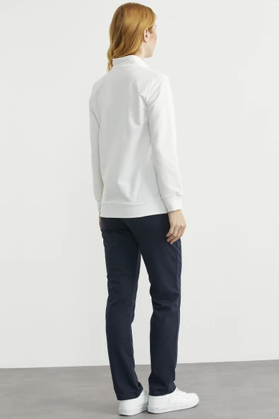 Dik Yaka Fermuarlı Eşofman Takım - Ekru - Resim 4