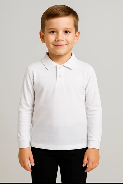 GALA yakalı düz uzunkol unisex tişört - Resim 4