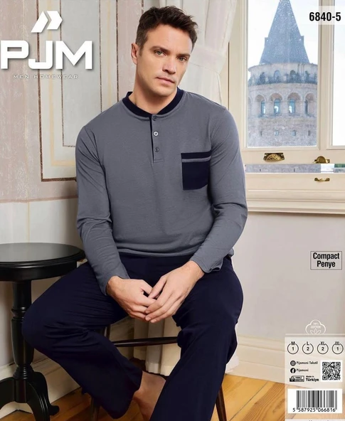 Pijamoni Erkek %100 Pamuk Penye Mevsimlik Uzun Kollu Pijama Takımı 6840 - 3