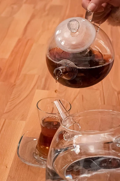 Borosilikat Cam Çaydanlık Seti - Demlik – Isıya Dayanıklı, Süzgeçli Model - Resim 2