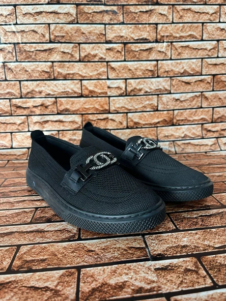 TAŞLI GÜNLÜK ORTORPEDİK TABAN KADIN TRİKO BABET SİYAH - Resim 2