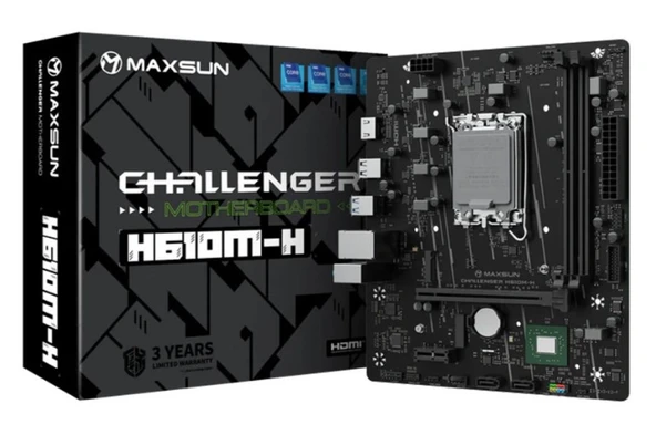 Maxsun Challenger H610M-H LGA1700 DDR4 3200Mhz M.2 HDMI mAtx Intel Anakart (12.13.14.Nesil) ürün görseli