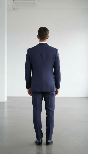 Erkek Lacivert Tek Düğme Slim Fit Takım Elbise - Şık Ofis ve Davet Kombini - Resim 3