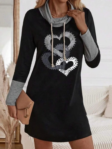 Kadın Uzun Kollu Balıkçı Yaka Bağcıklı Iki Iplik Elbise ürün görseli 1