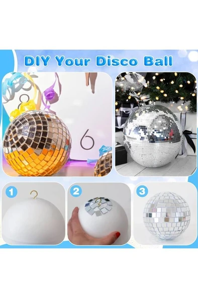 Disko Topu Yapma 4 Rulo Gümüş Aynalı Mozaik Taşlı Dekor Bant Kare Cam Ayna Taş Parti Takı Bandı - Resim 3