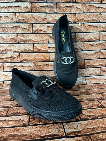 TAŞLI GÜNLÜK ORTORPEDİK TABAN KADIN TRİKO BABET SİYAH ürün görseli