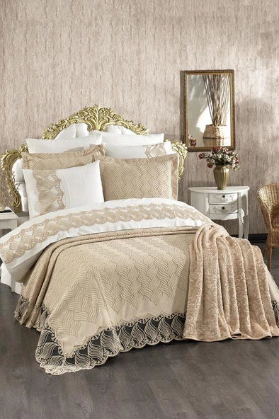 Çeyiz Diyarı Anka 10 Parça Battaniyeli Çeyiz Seti Bej ürün görseli