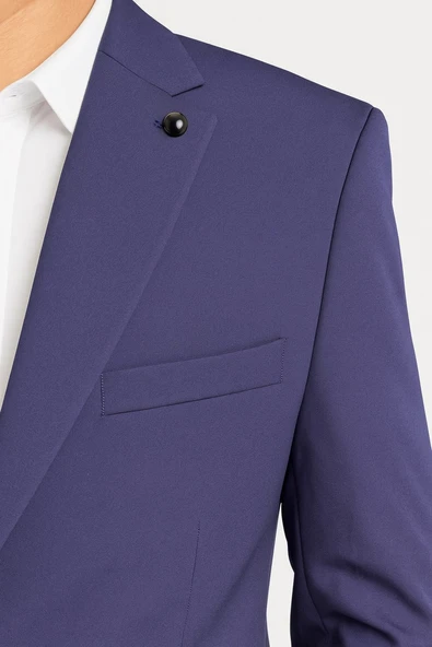Erkek Lacivert Tek Düğme Slim Fit Takım Elbise - Şık Ofis ve Davet Kombini - Resim 4