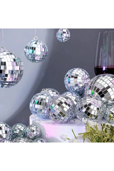 Disko Topu Yapma 4 Rulo Gümüş Aynalı Mozaik Taşlı Dekor Bant Kare Cam Ayna Taş Parti Takı Bandı - Resim 6