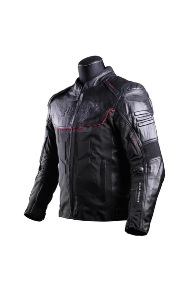 FALCON 4 MEVSİM SİYAH DERİ MOTOSİKLET MONT