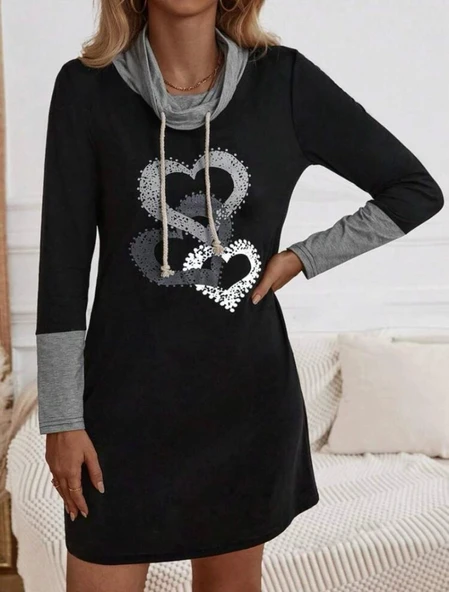 Kadın Uzun Kollu Balıkçı Yaka Bağcıklı Iki Iplik Elbise - Resim 6