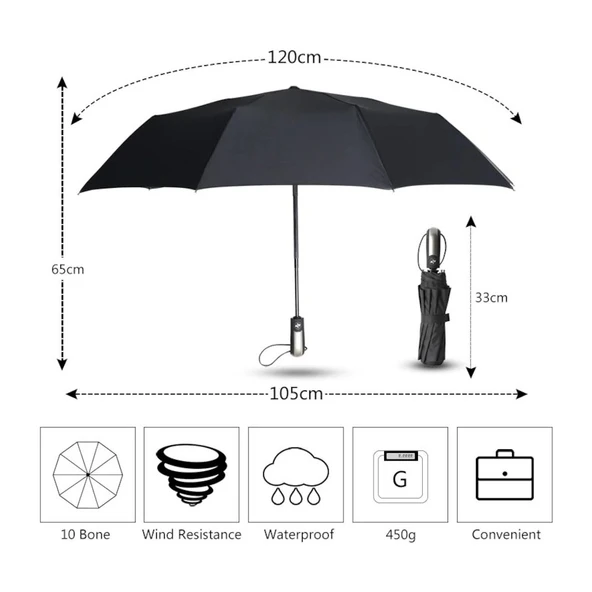10 Telli Siyah Kaliteli Şemsiye - Resim 6