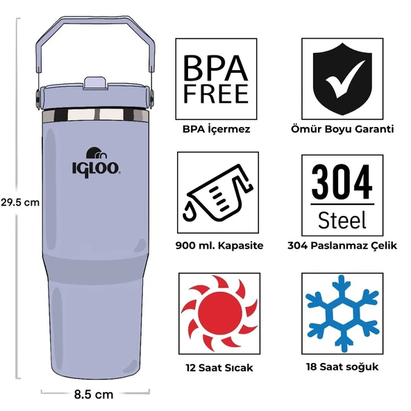Igloo Powder Termos 900ml-DUMAN MAVİ - Resim 4