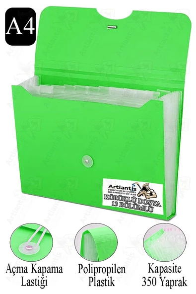 Körüklü Dosya 13 Bölmeli 1 Adet A4 Akardiyon Dosya Düzenleyici 13 Cepli Lastikli Dosya Belge Düzenleyici Klasör - 5