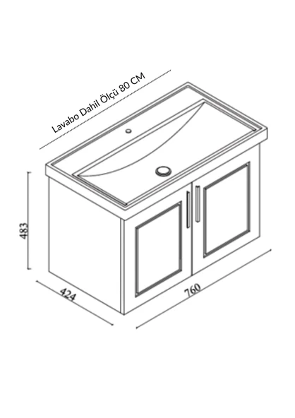 Karen Banyo Arin 80 Cm Banyo Dolabı Antrasit, Alt Modül, Mdf, Lavabo Dahil, Lavabolu - Resim 3