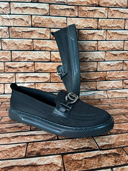 TAŞLI GÜNLÜK ORTORPEDİK TABAN KADIN TRİKO BABET SİYAH - Resim 3