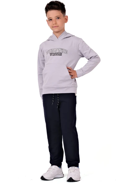 Erkek Çocuk Worldwide Winner Nakışlı Kanguru Cepli Kapüşonlu Eşofman Takımı - Resim 6