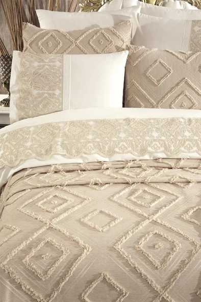 Çeyiz Diyarı Hürrem 10 Parça Battaniyeli Çeyiz Seti Bej - Resim 6