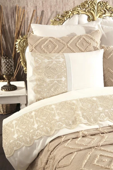 Çeyiz Diyarı Hürrem 10 Parça Battaniyeli Çeyiz Seti Bej - Resim 3