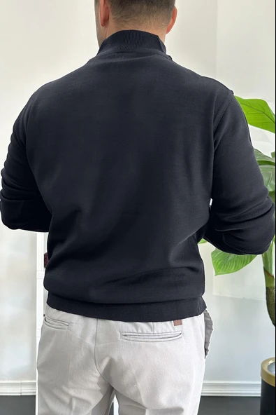 Erkek Yarım Fermuarlı Normal Kalıp Kazak Lacivert Edw411 - 3