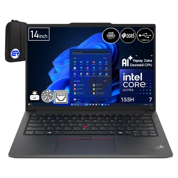 Lenovo Thinkpad E14 Gen 6 21M7008VTXEP4 Ultra 7-155H 16GB Ram 1tb SSD WIN11 Pro 14" Wuxga + Elektropasaj Çanta