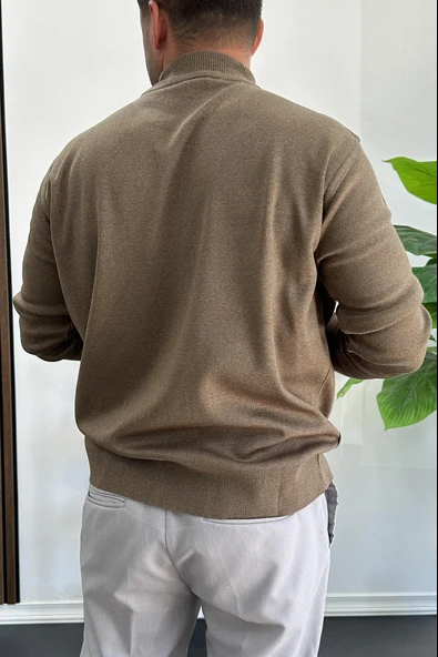 Erkek Yarım Balıkçı Normal Kalıp Kazak Kahverengi Edw409 - 3