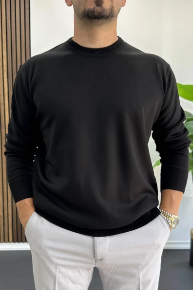 Erkek Bisiklet Yaka Normal Kalıp Kazak Siyah Edw410 ürün görseli