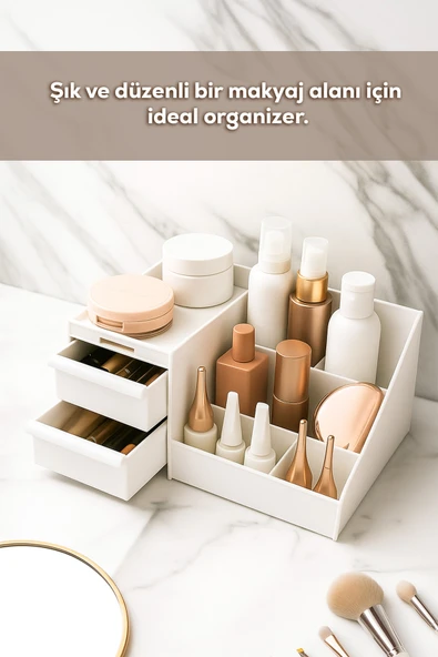 Porsima 5303 Çok Amaçlı Organizer 2 Çekmeceli Kozmetik Parfüm Krem Takı Makyaj Düzenleyici Beyaz - Resim 2