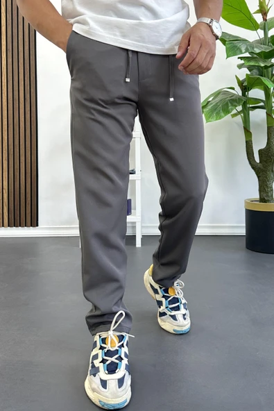 Erkek Slim Fit Beli İpli Düğmeli Pantolon Gri Edw403 ürün görseli