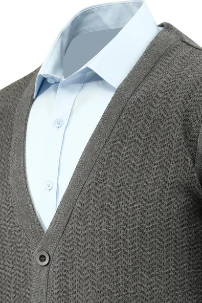 Erkek Düğmeli Hırka Cepli Çelik Örgü Klasik Kalıp 5212M BGL-ST04848 - Resim 9