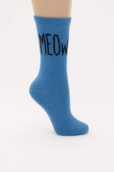 Kız Çocuk MEOW Yazılı Pamuklu Soket Çorap M00762 - Resim 5