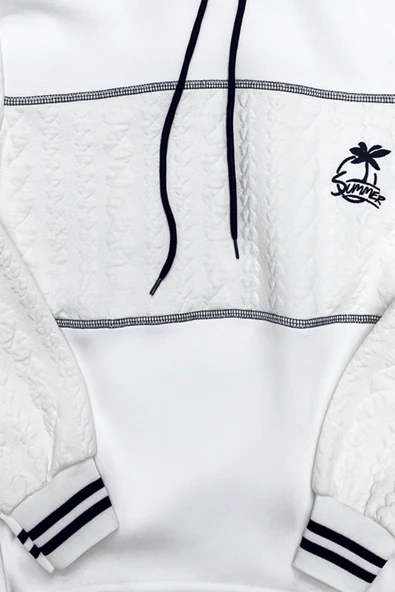 Kız Çocuk 3 İplik Kapüşonlu Desen Garni Detaylı Sweatshirt 12333 - Resim 2