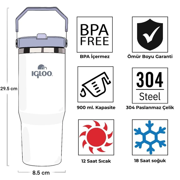 Igloo Powder Termos 900ml-MAVİ-BEYAZ - Resim 10