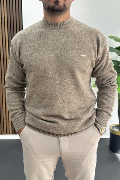 Erkek Bisiklet Yaka Buklet Kumaş Kazak Kahverengi Edw419 ürün görseli